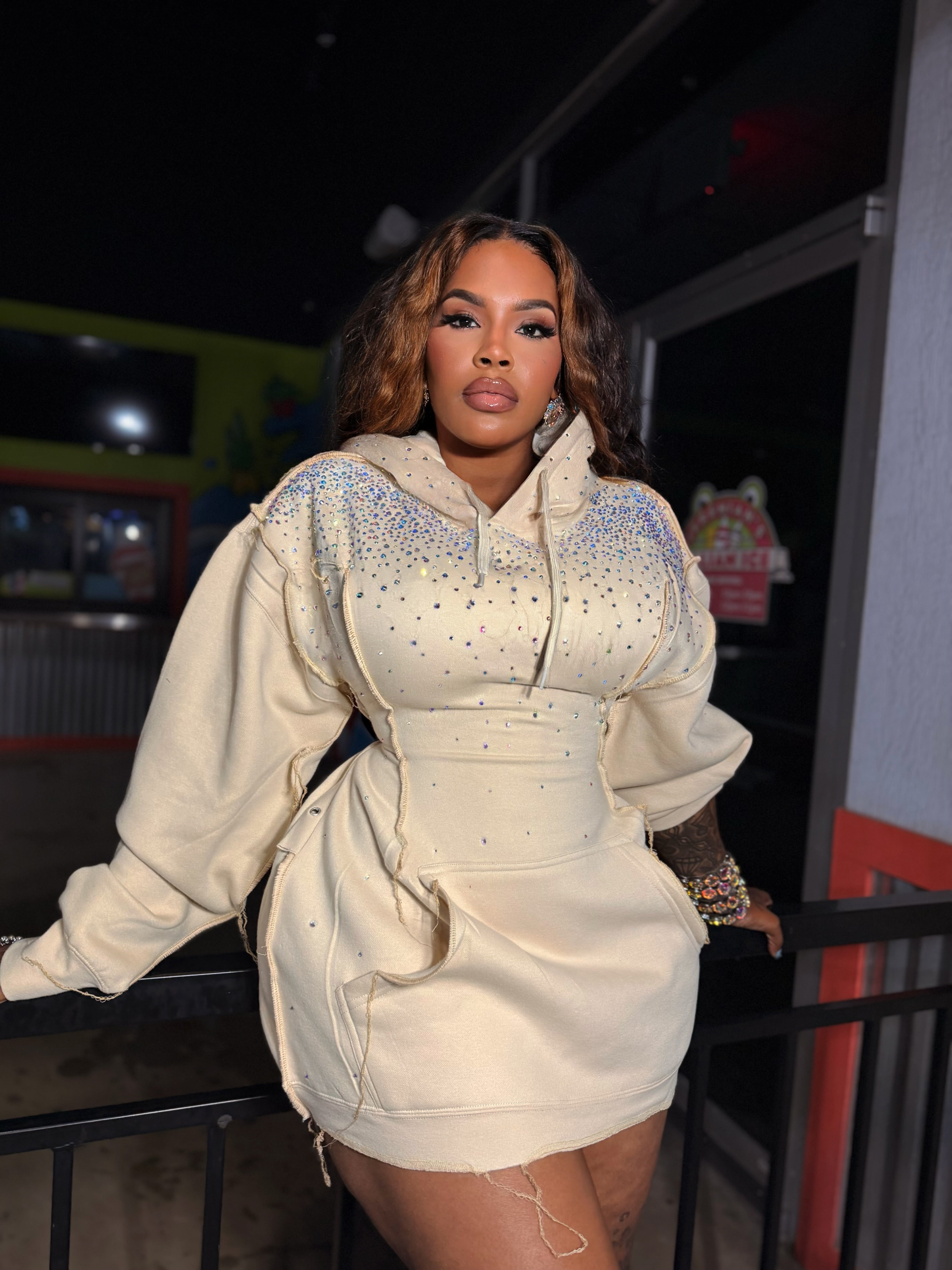 Iridescent Corset hoodie dress (Nude)