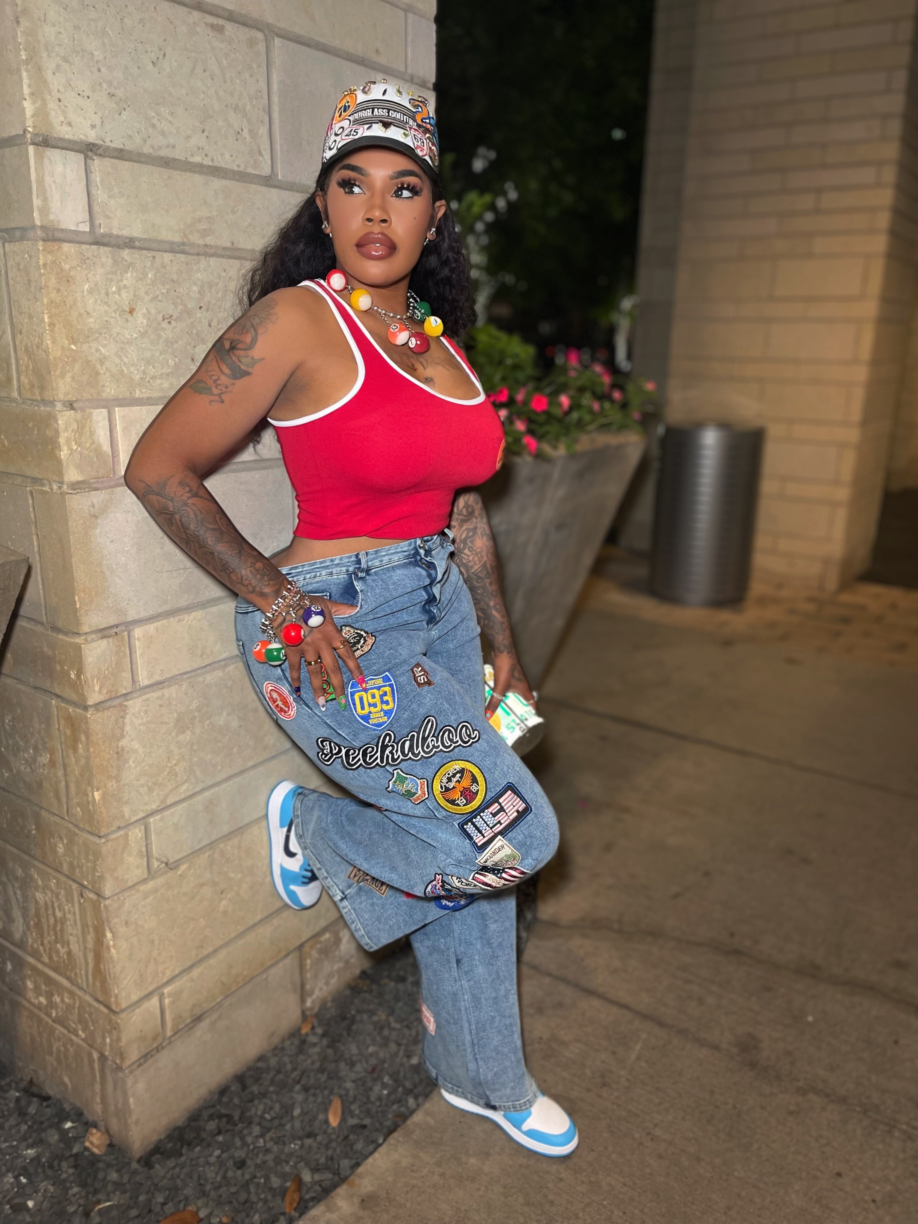 Patchwork wide jeans