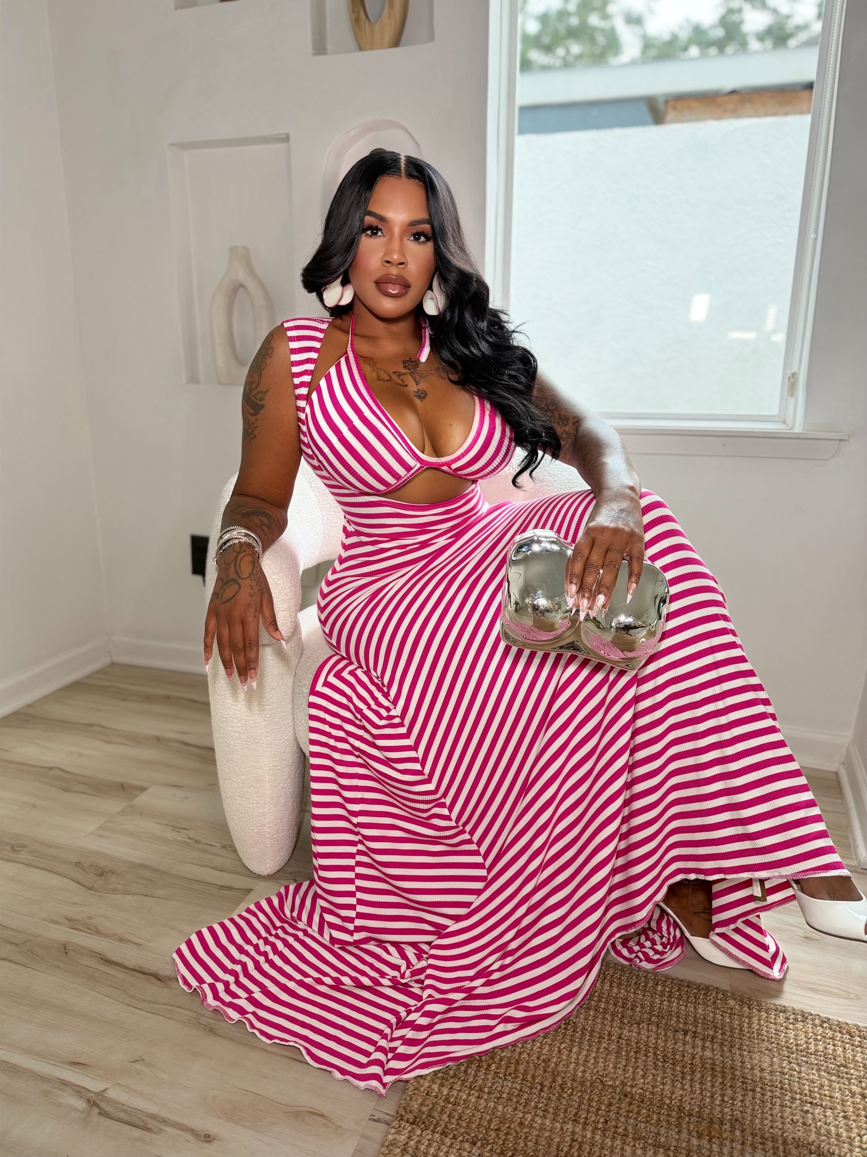 Pinstripes maxi dress with bikini top