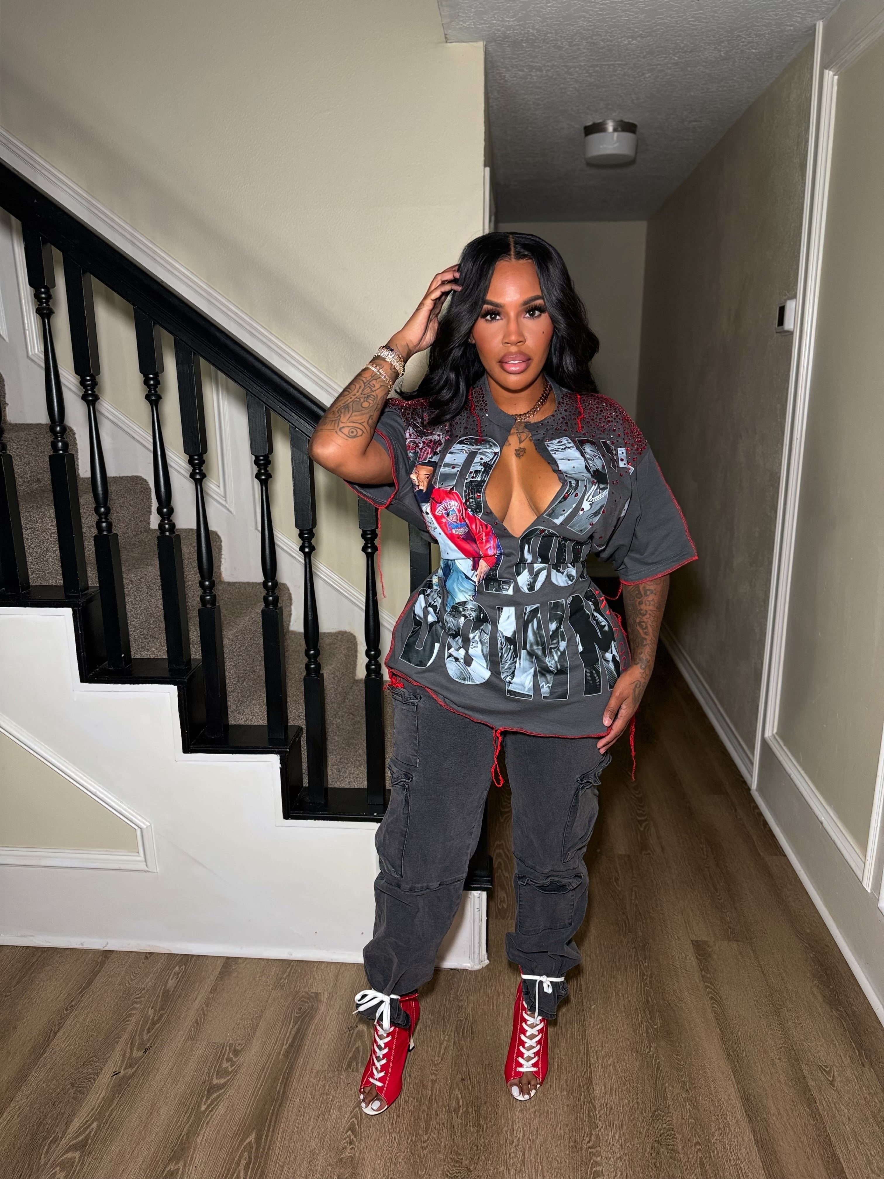 RED WAVE OVERSIZED TEE