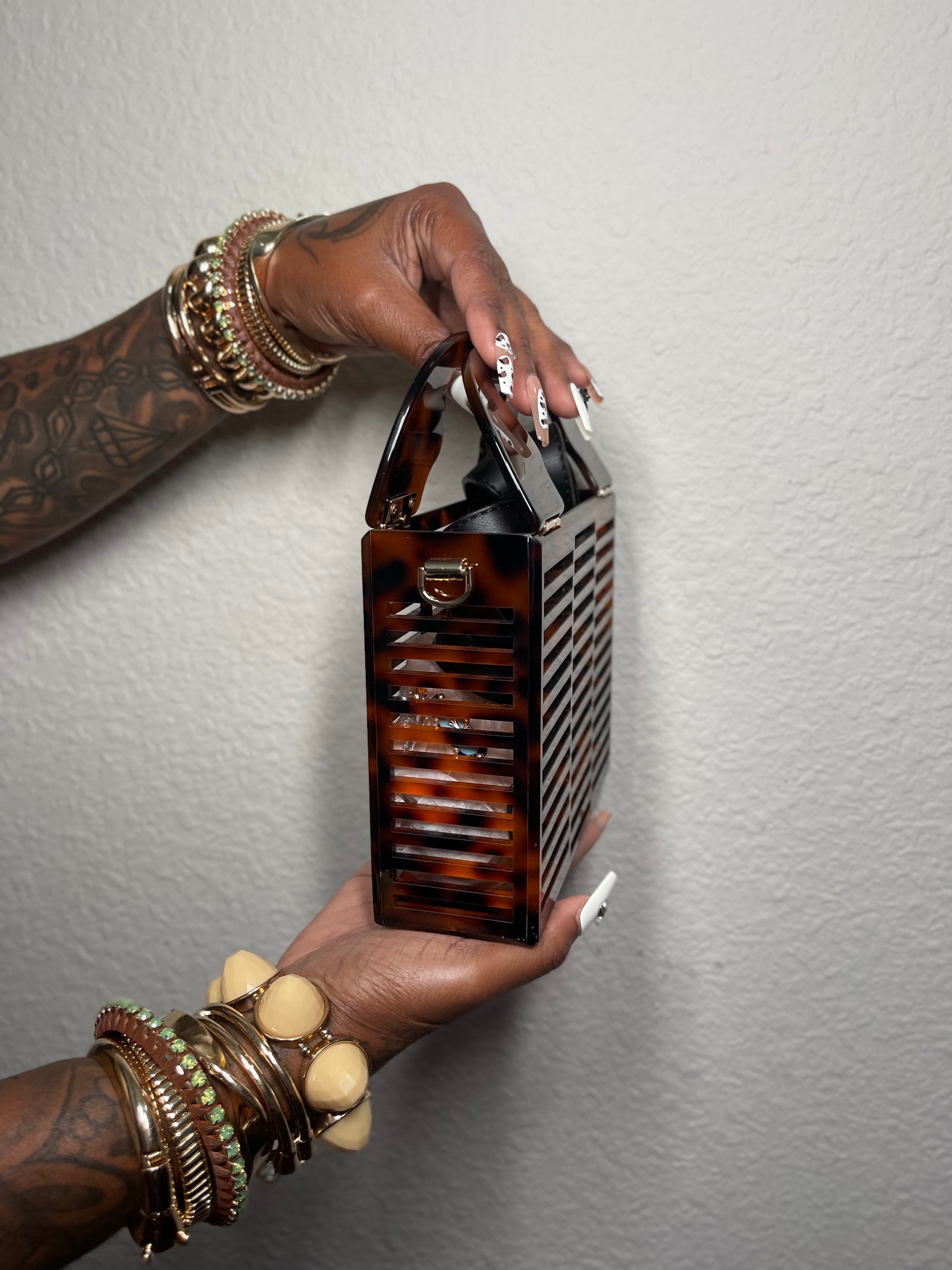 Brown Lucite Basket Bag