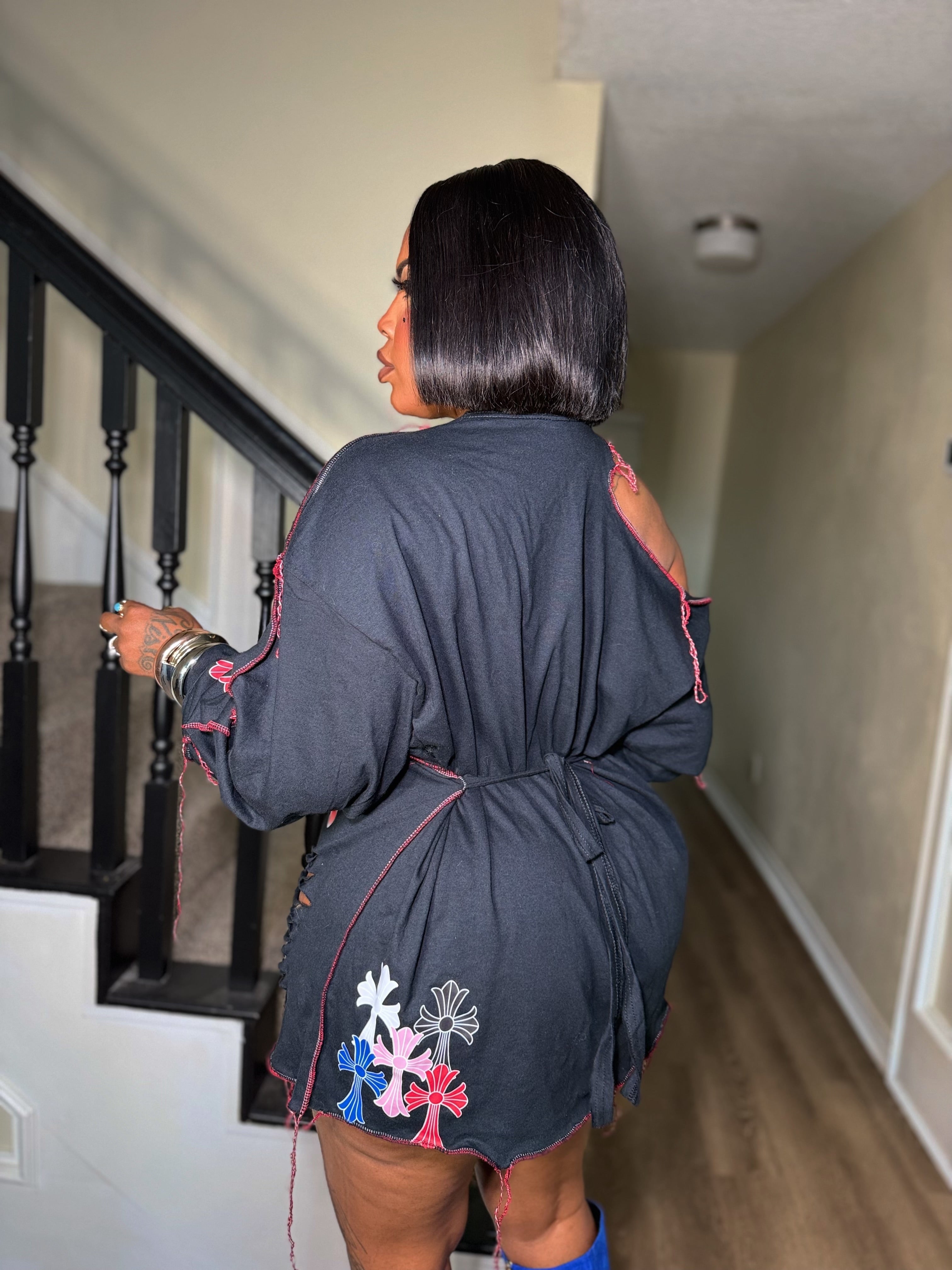 3 cross oversized tee (model wearing a 2XL/3XL) dress look