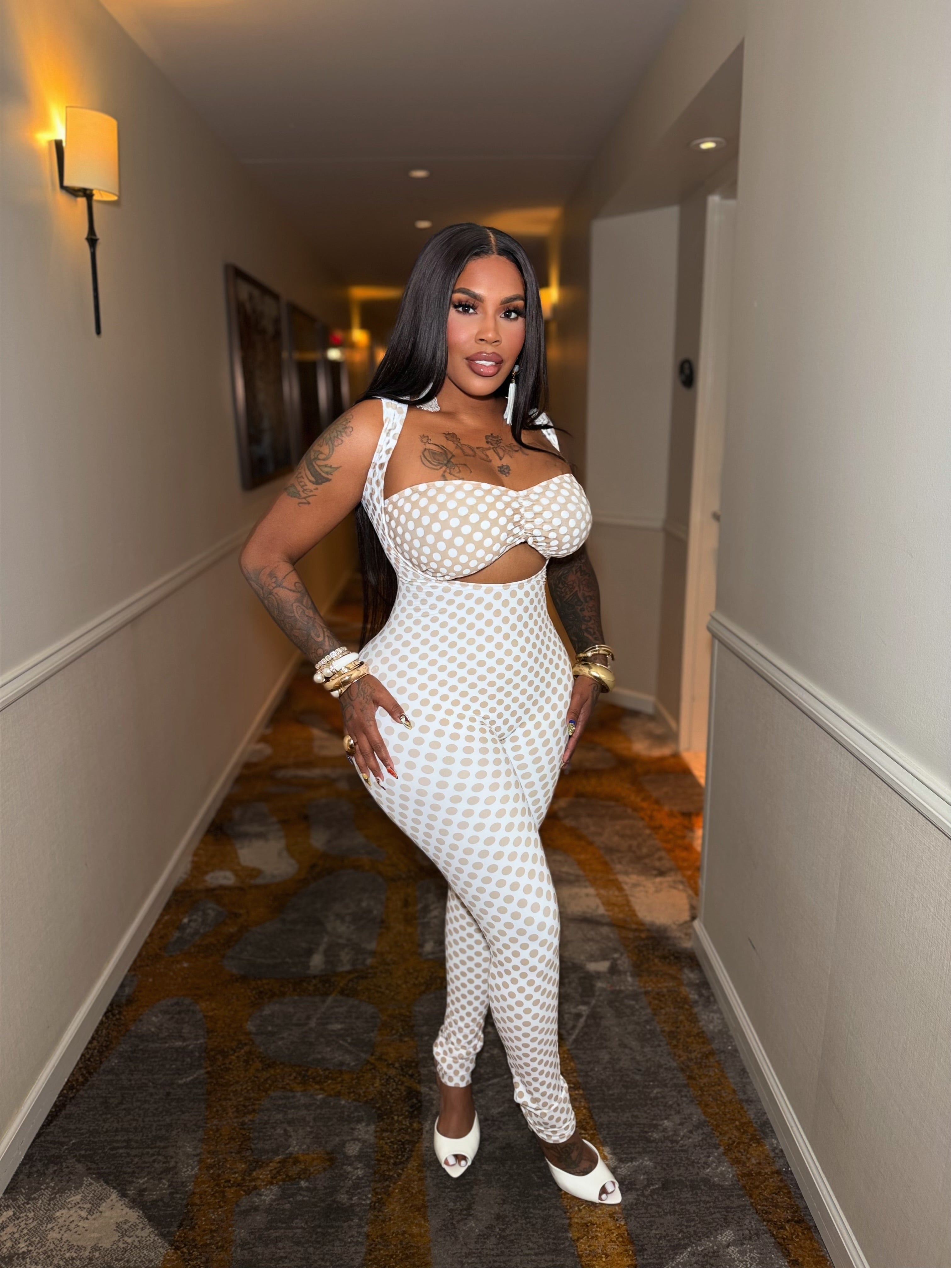 Polk dot nude jumpsuit set