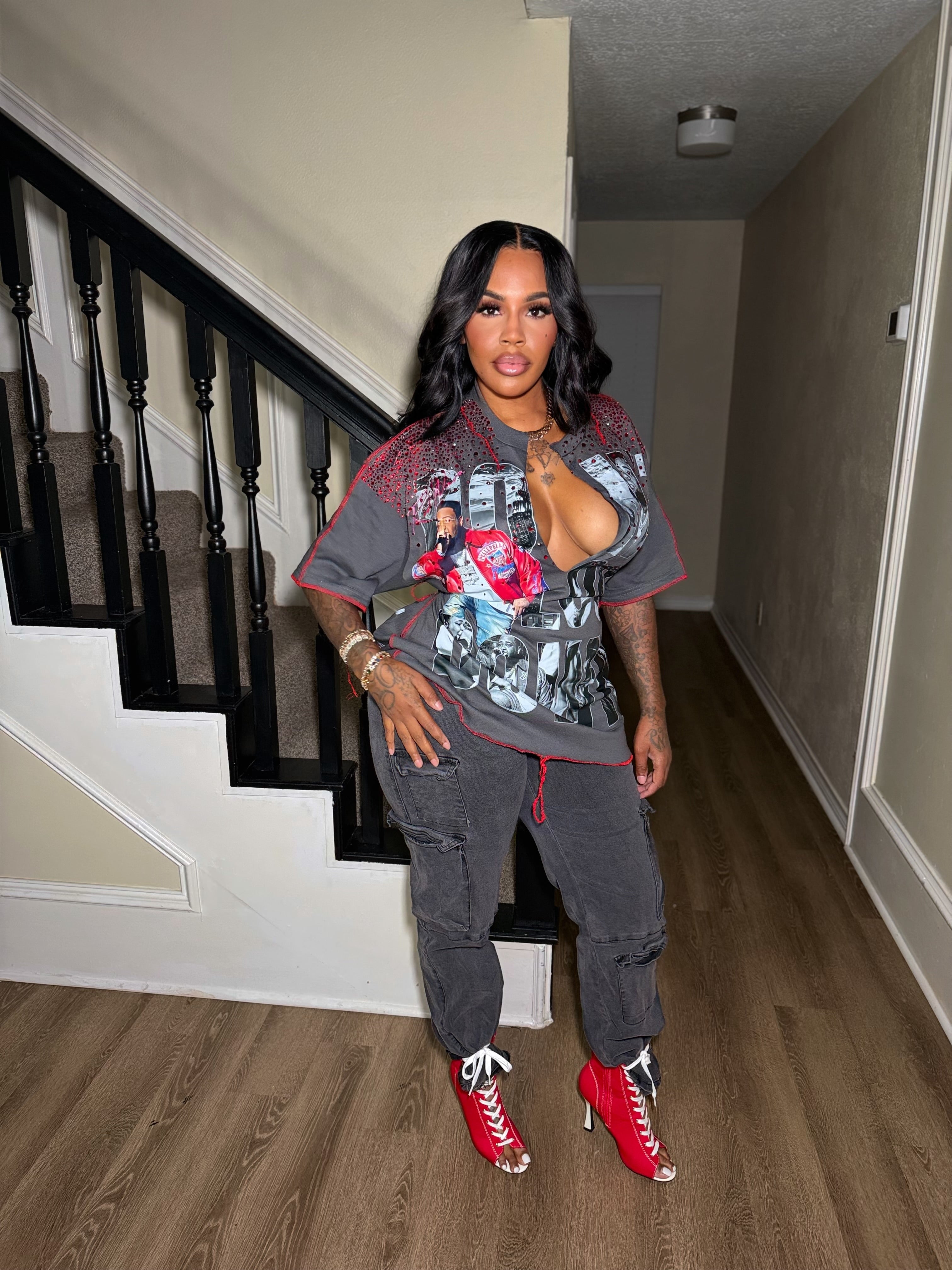 RED WAVE OVERSIZED TEE