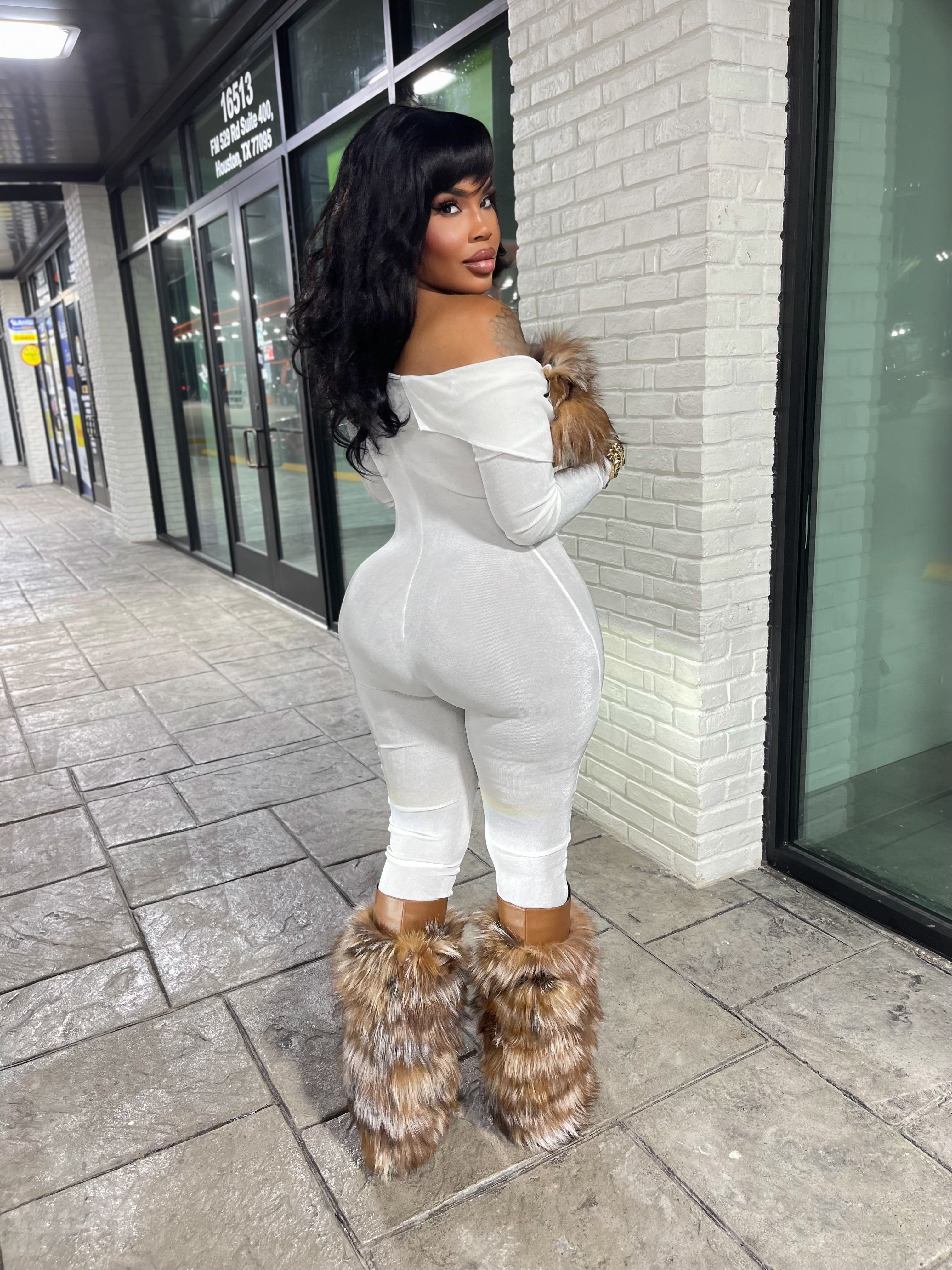 Bodycon Fox fur jumpsuit