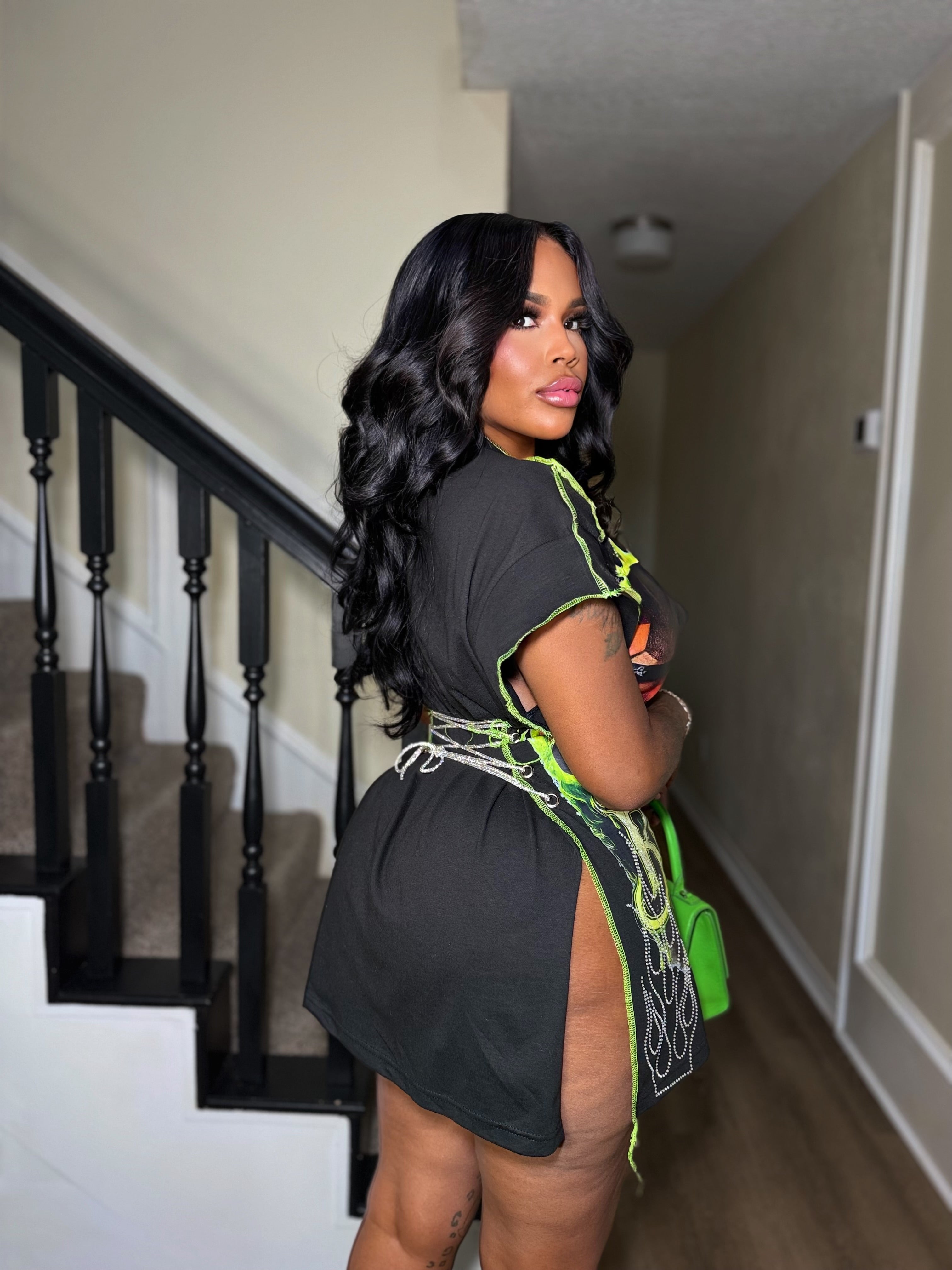 Green R&B lace up tee