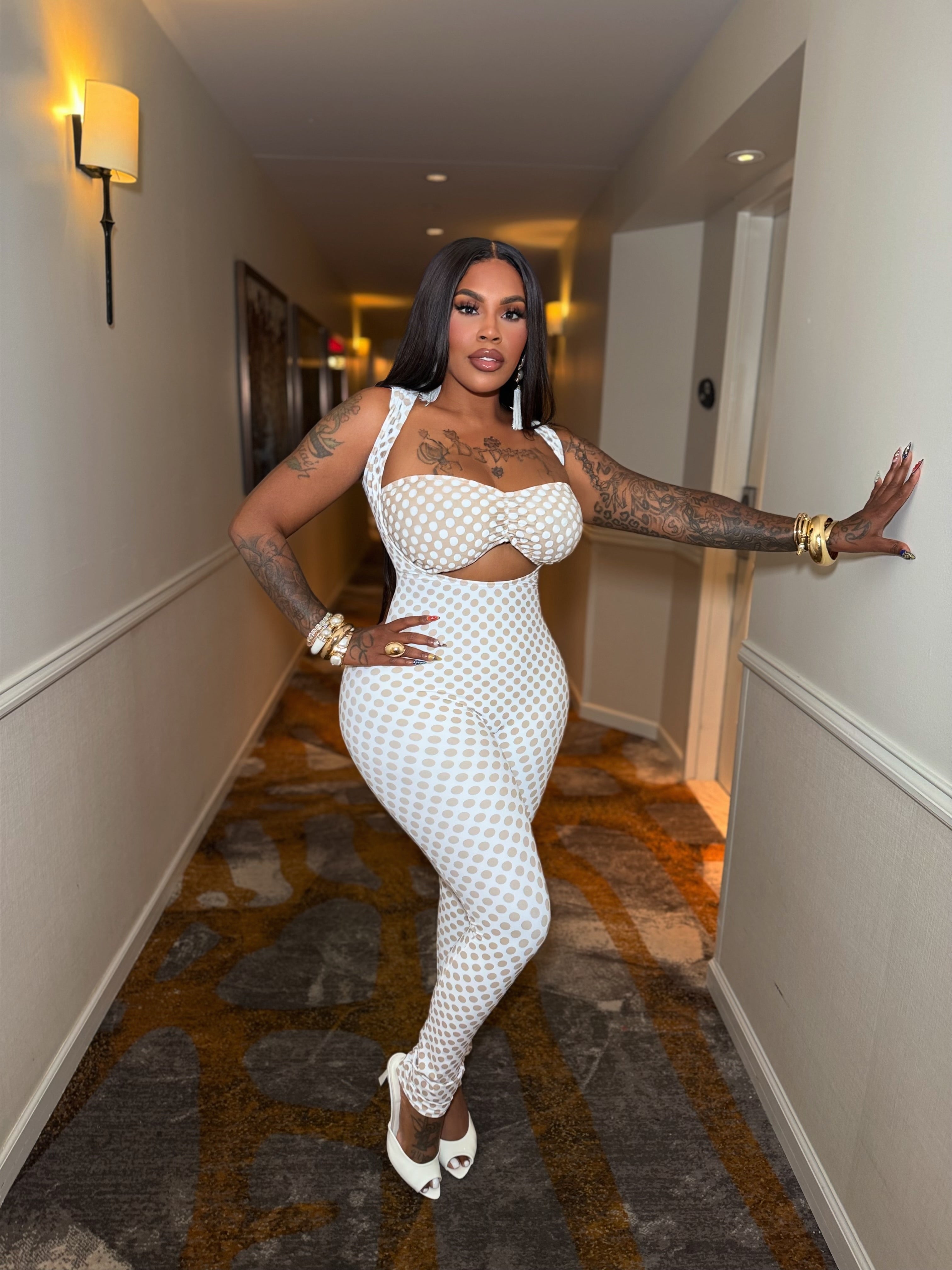 Polk dot nude jumpsuit set