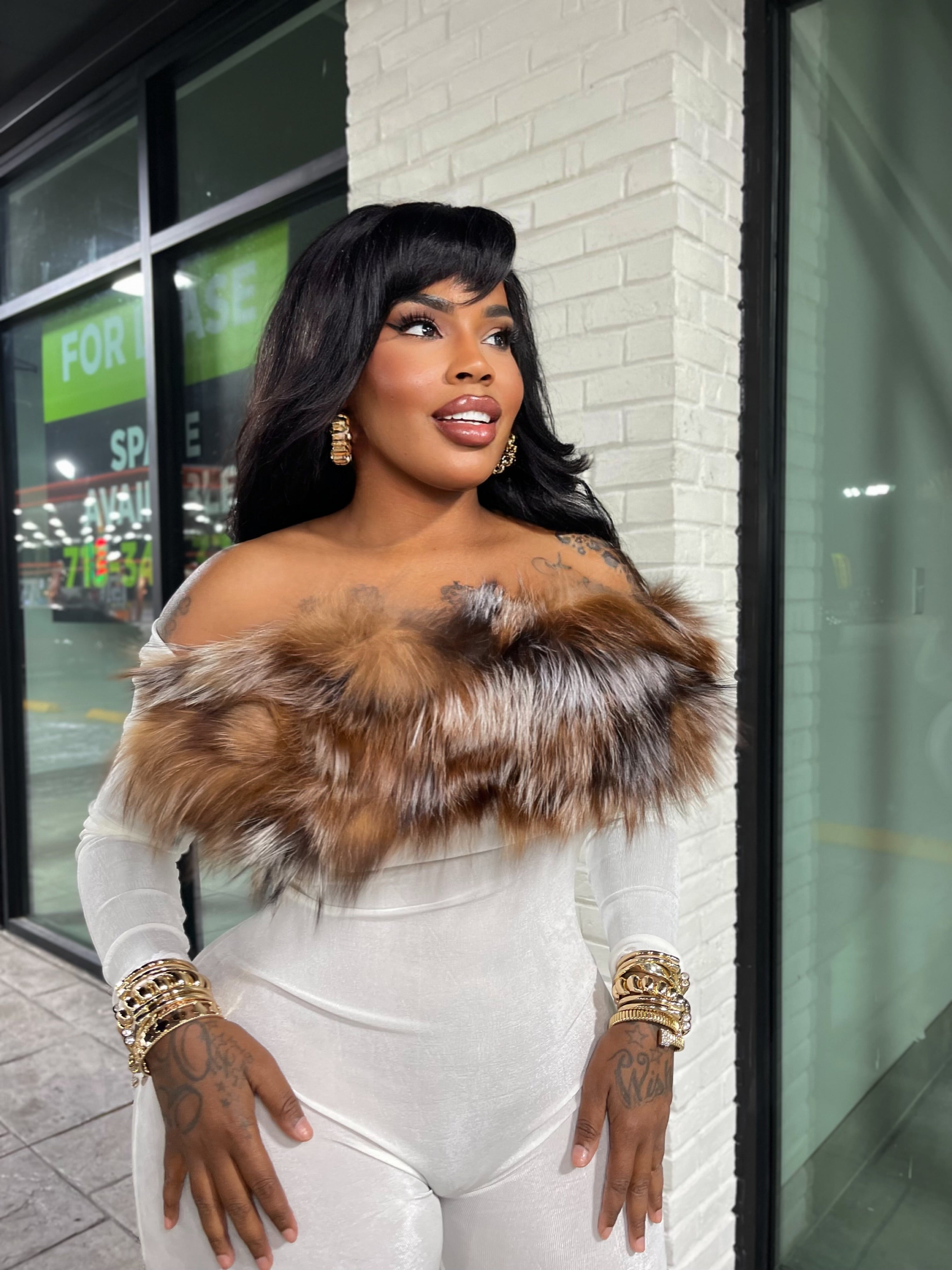 Bodycon Fox fur jumpsuit