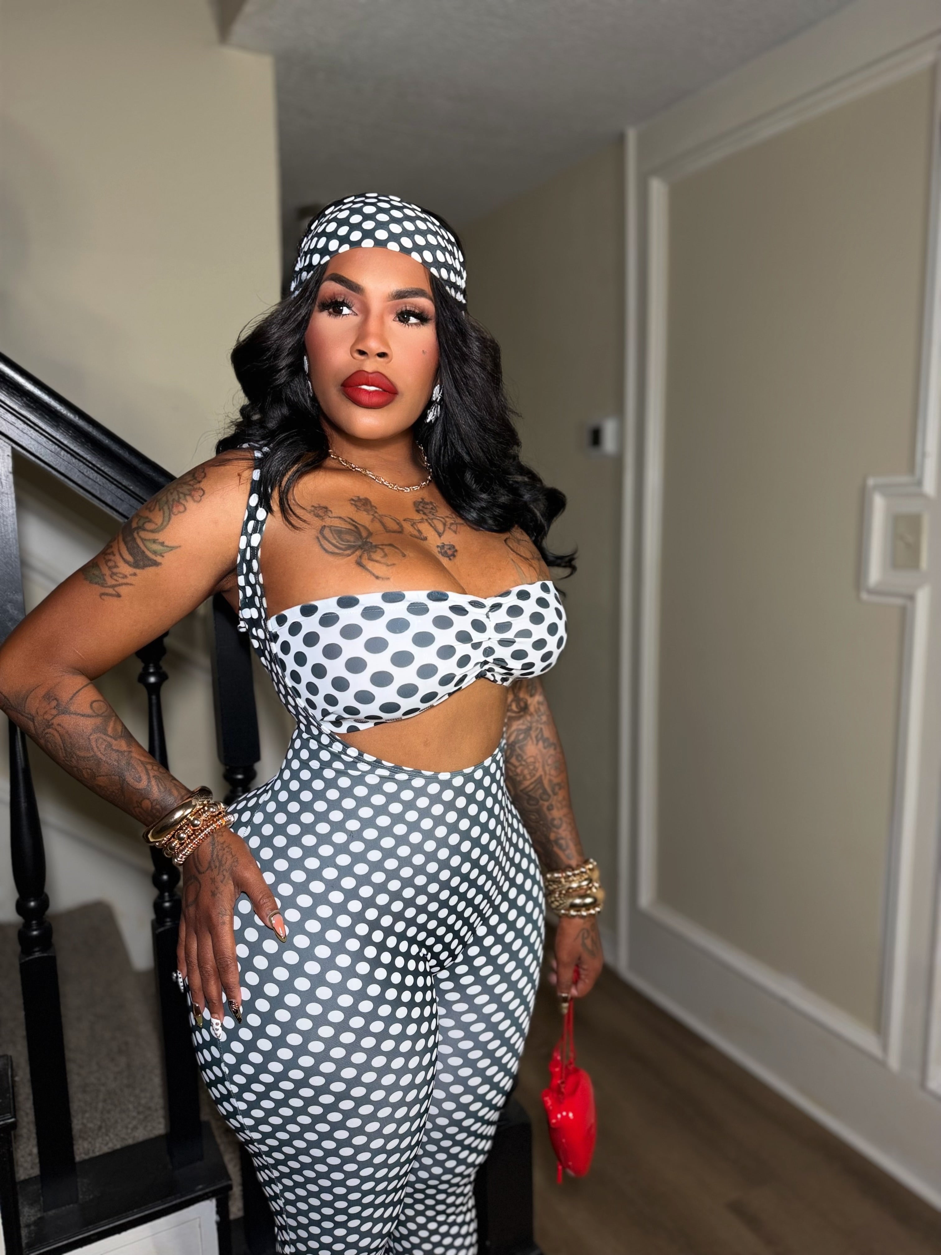 Polka Dot Cutout Jumpsuit Set