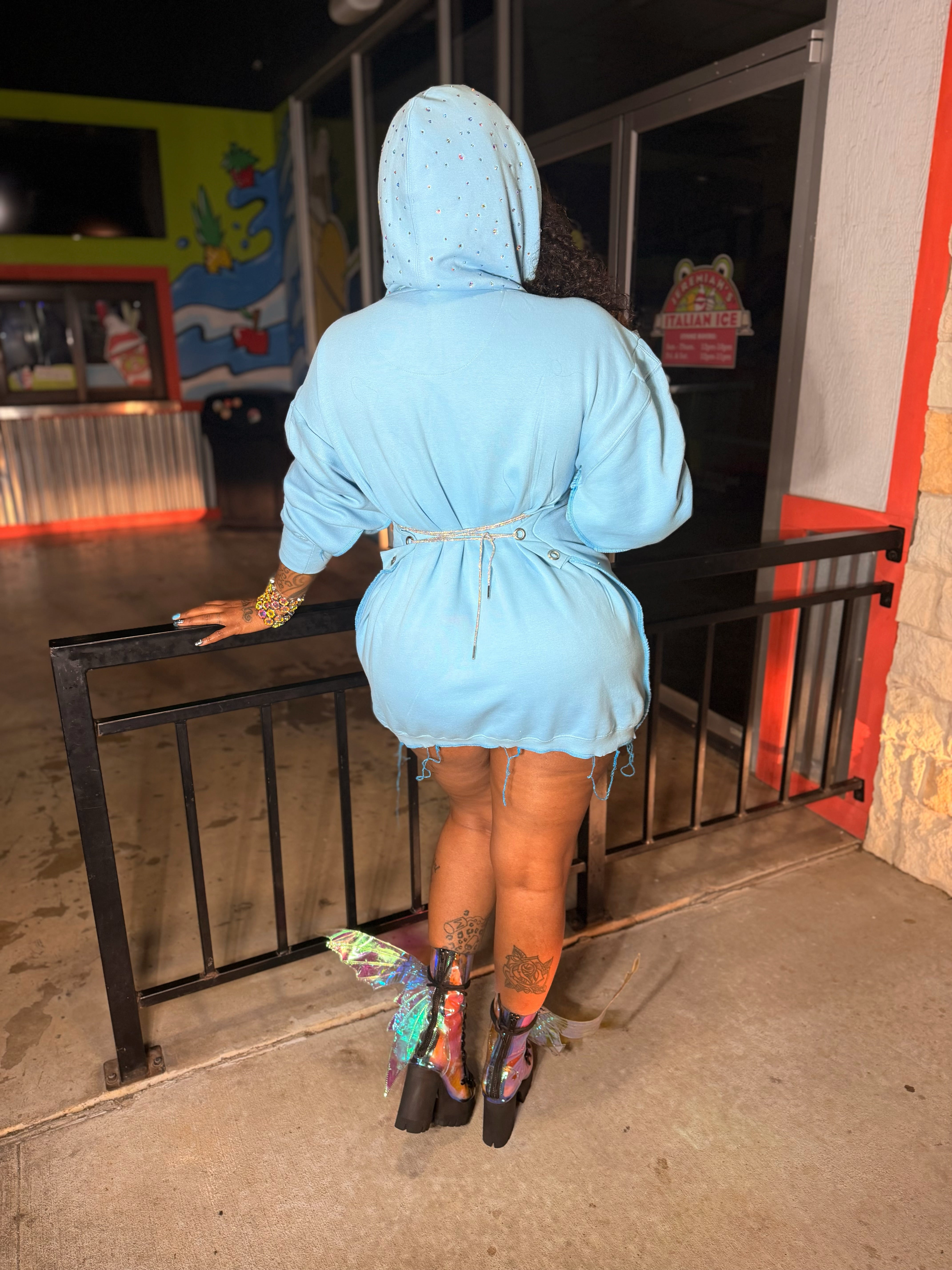 Iridescent corset hoodie dress (blue)