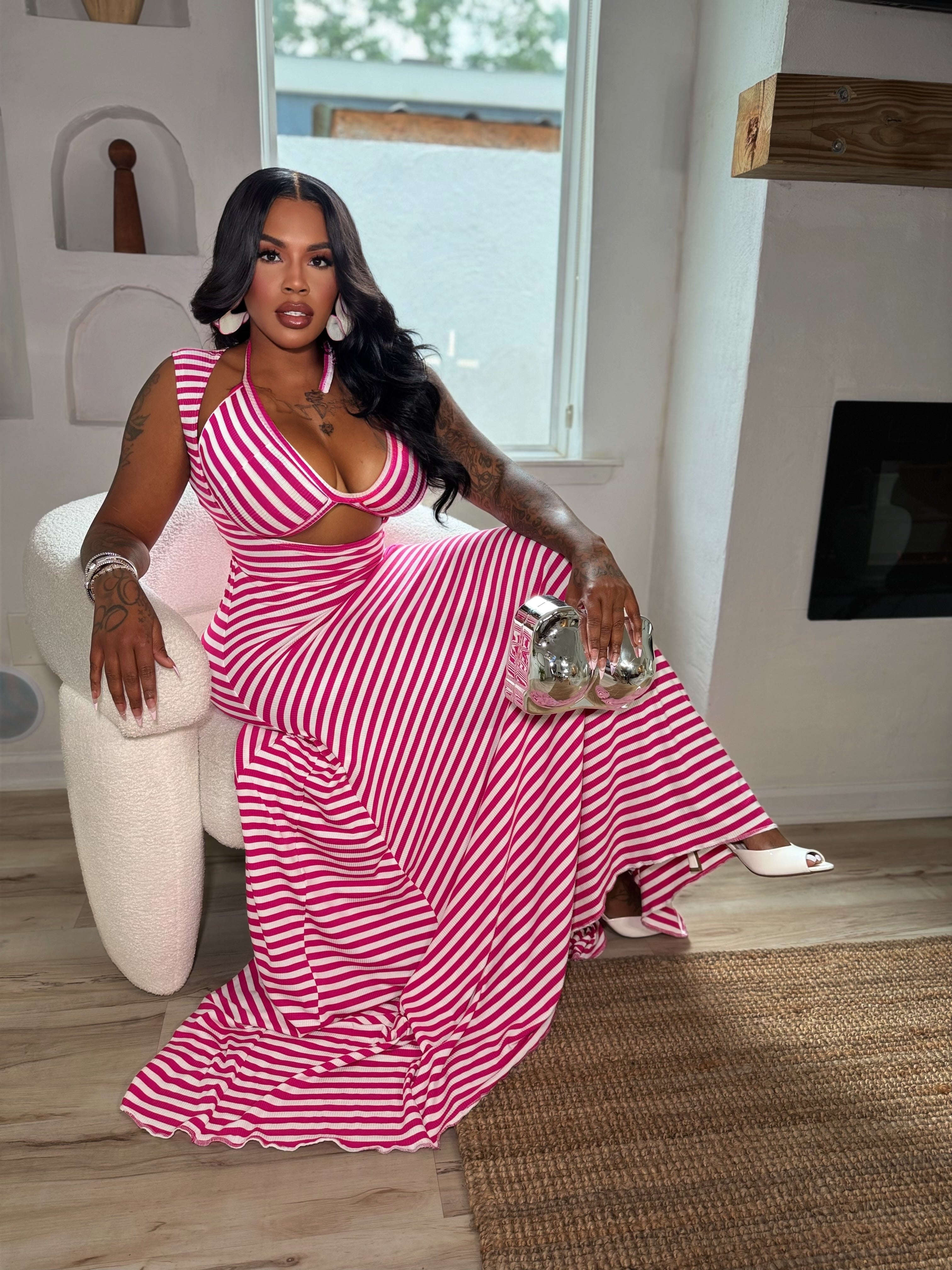 Pinstripes maxi dress with bikini top