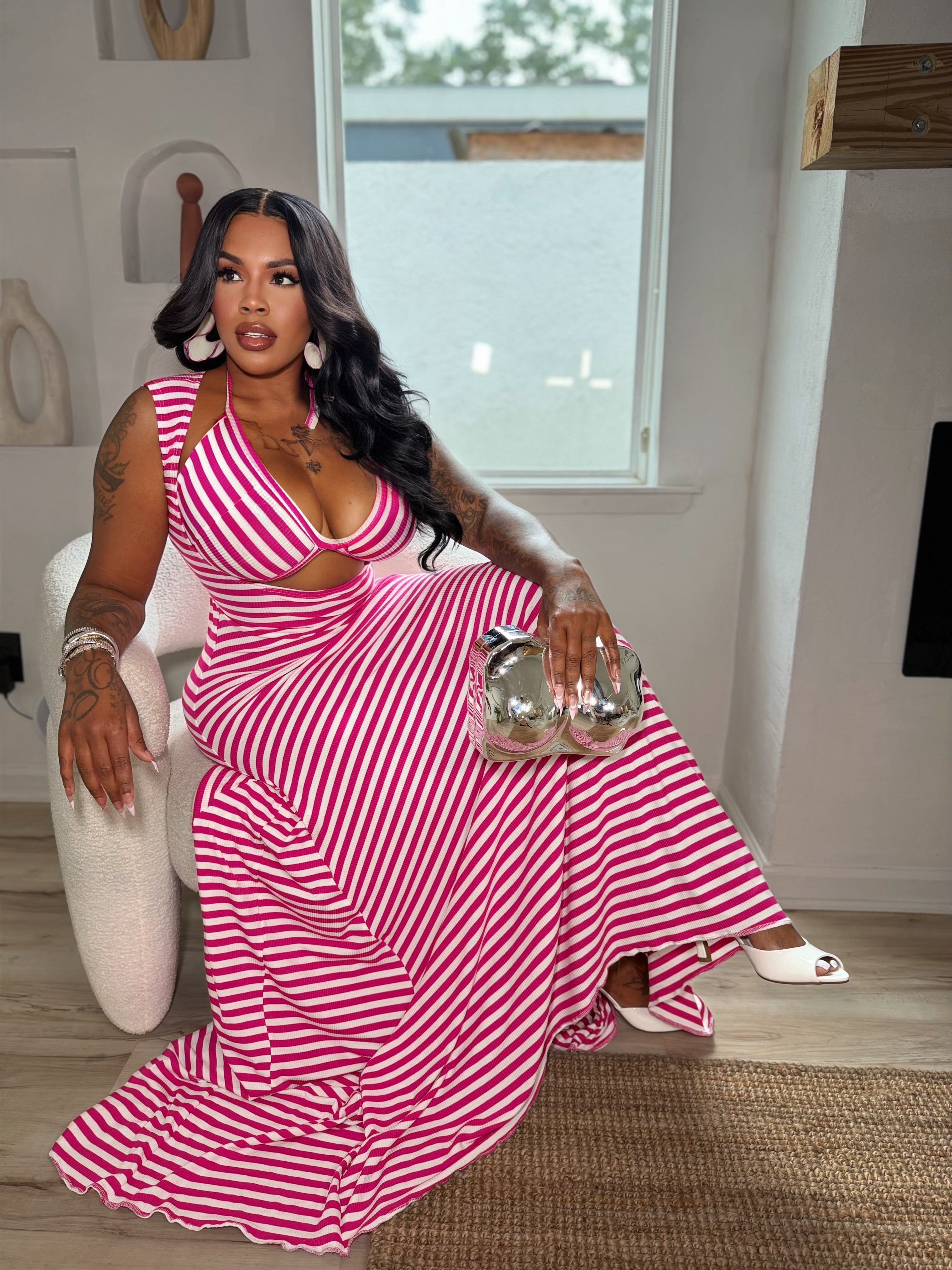 Pinstripes maxi dress with bikini top