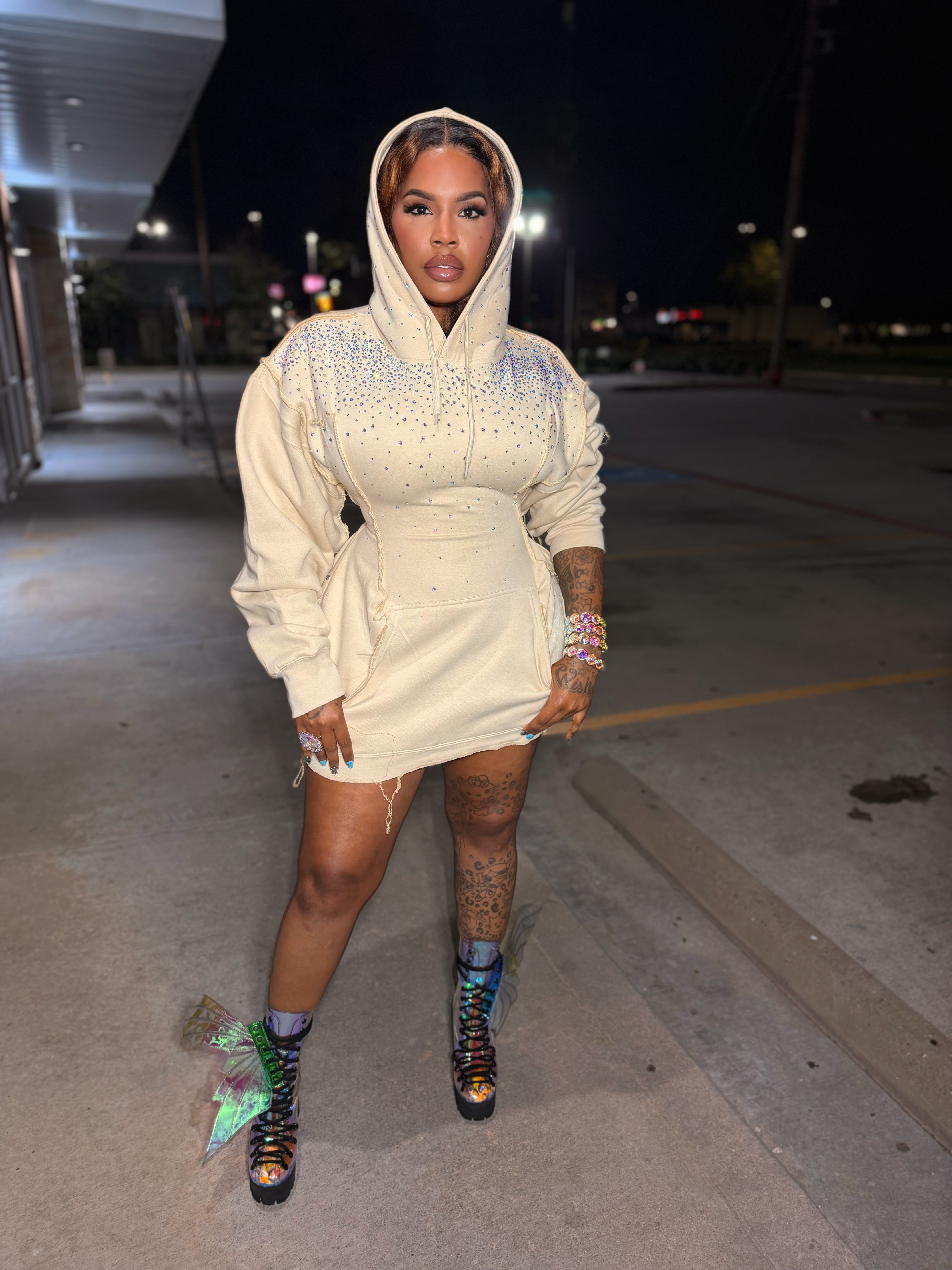 Iridescent Corset hoodie dress (Nude)