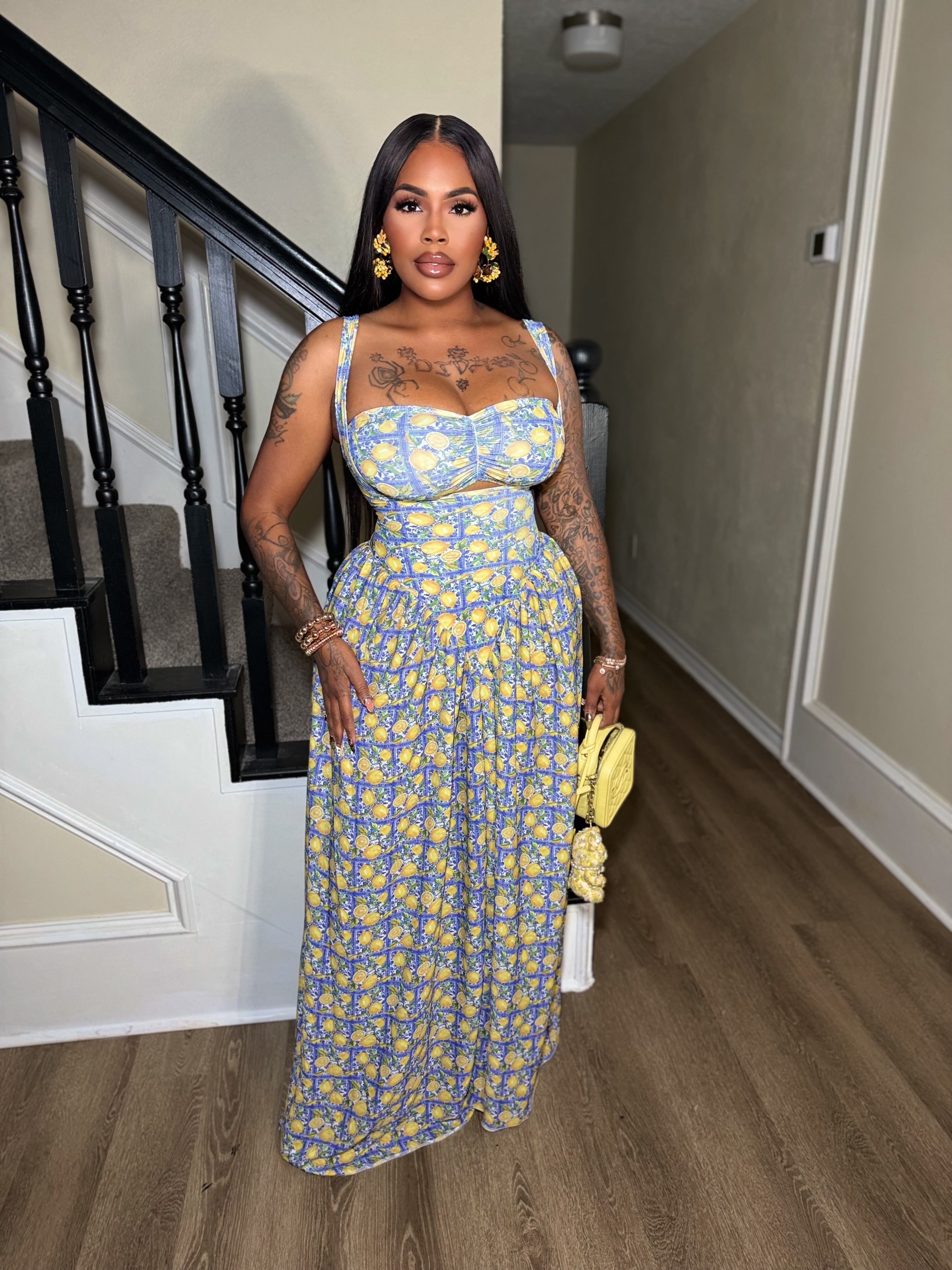 Lemon 🍋 Luxe Maxi Dress (Scarf Included)