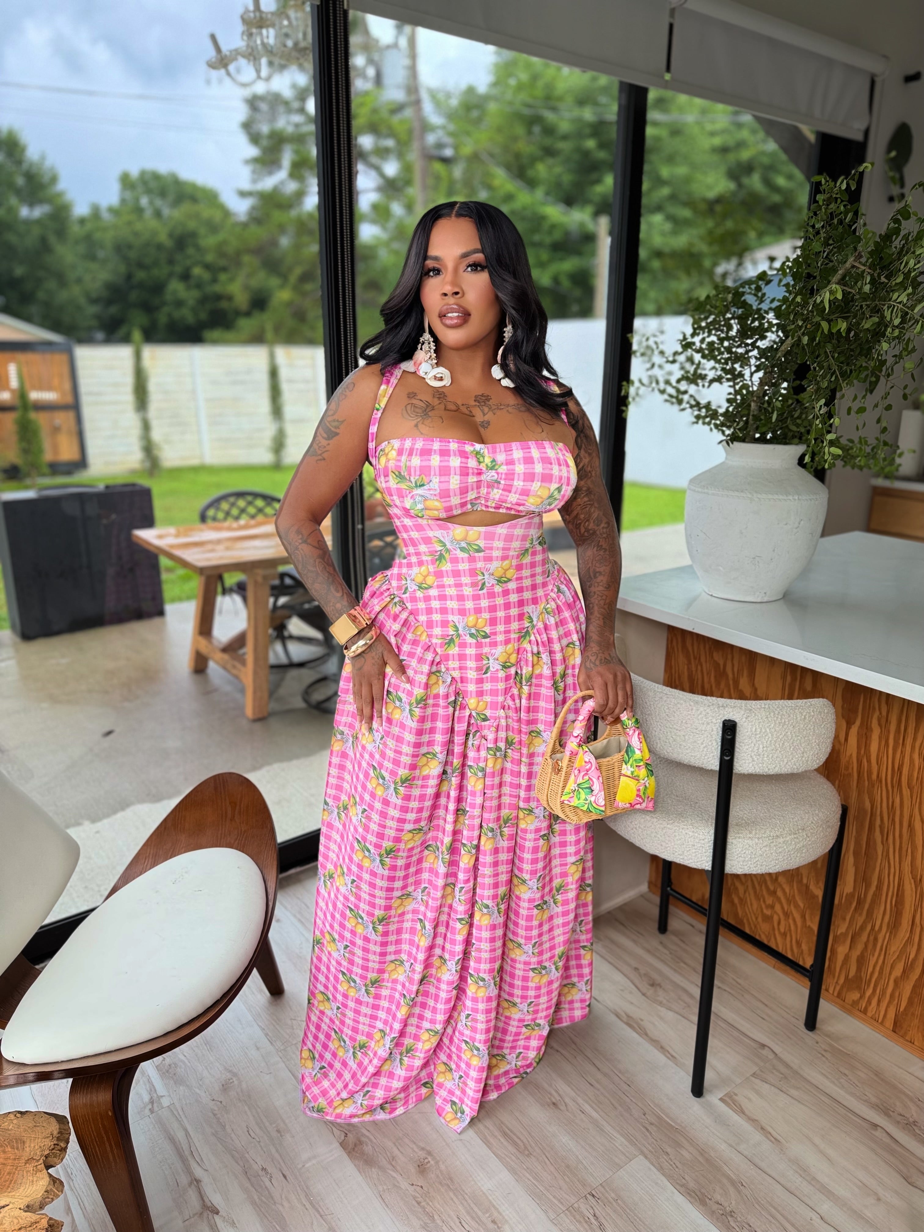 Pink luxury maxi 2 pcs dress