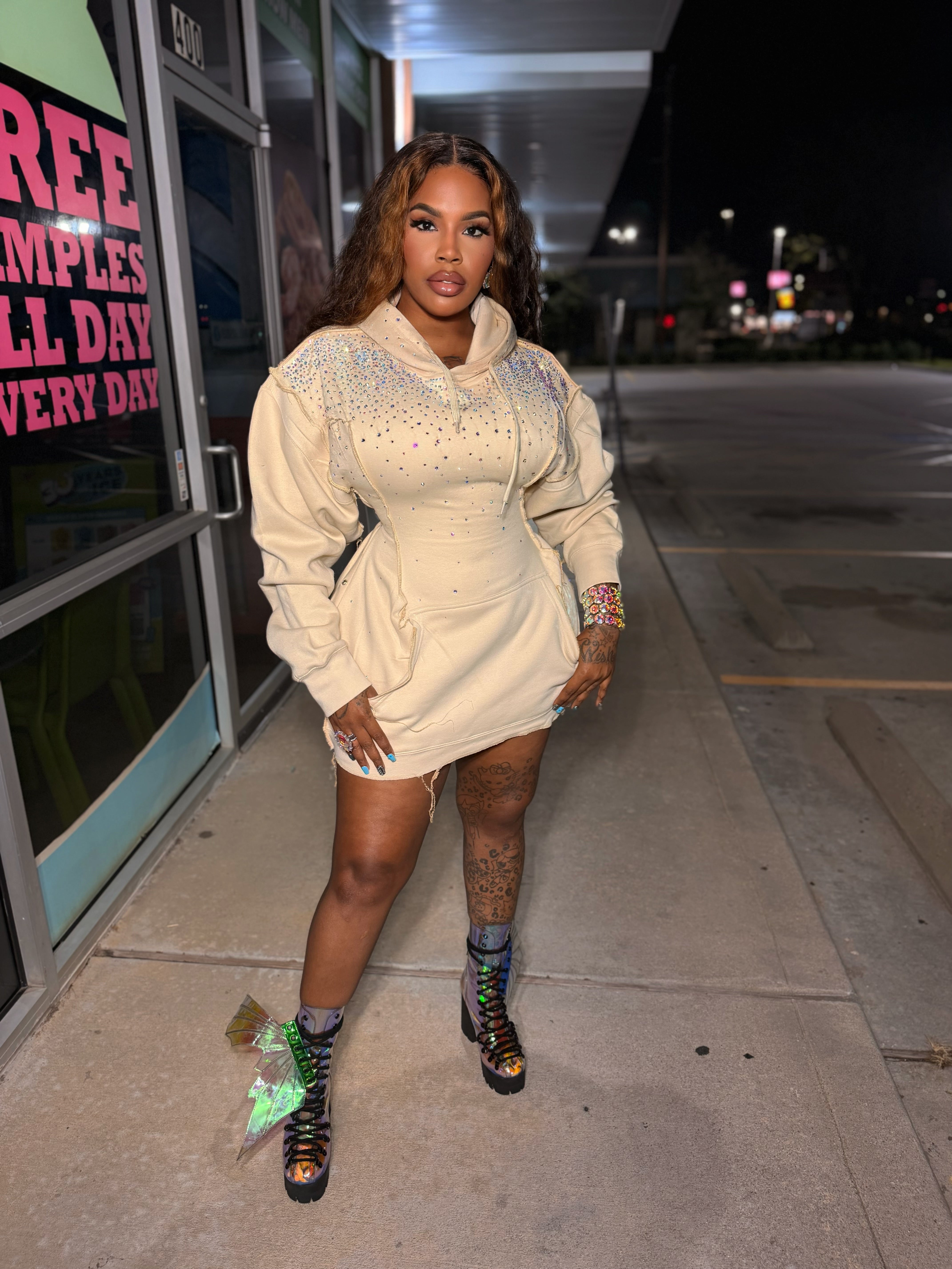 Iridescent Corset hoodie dress (Nude)