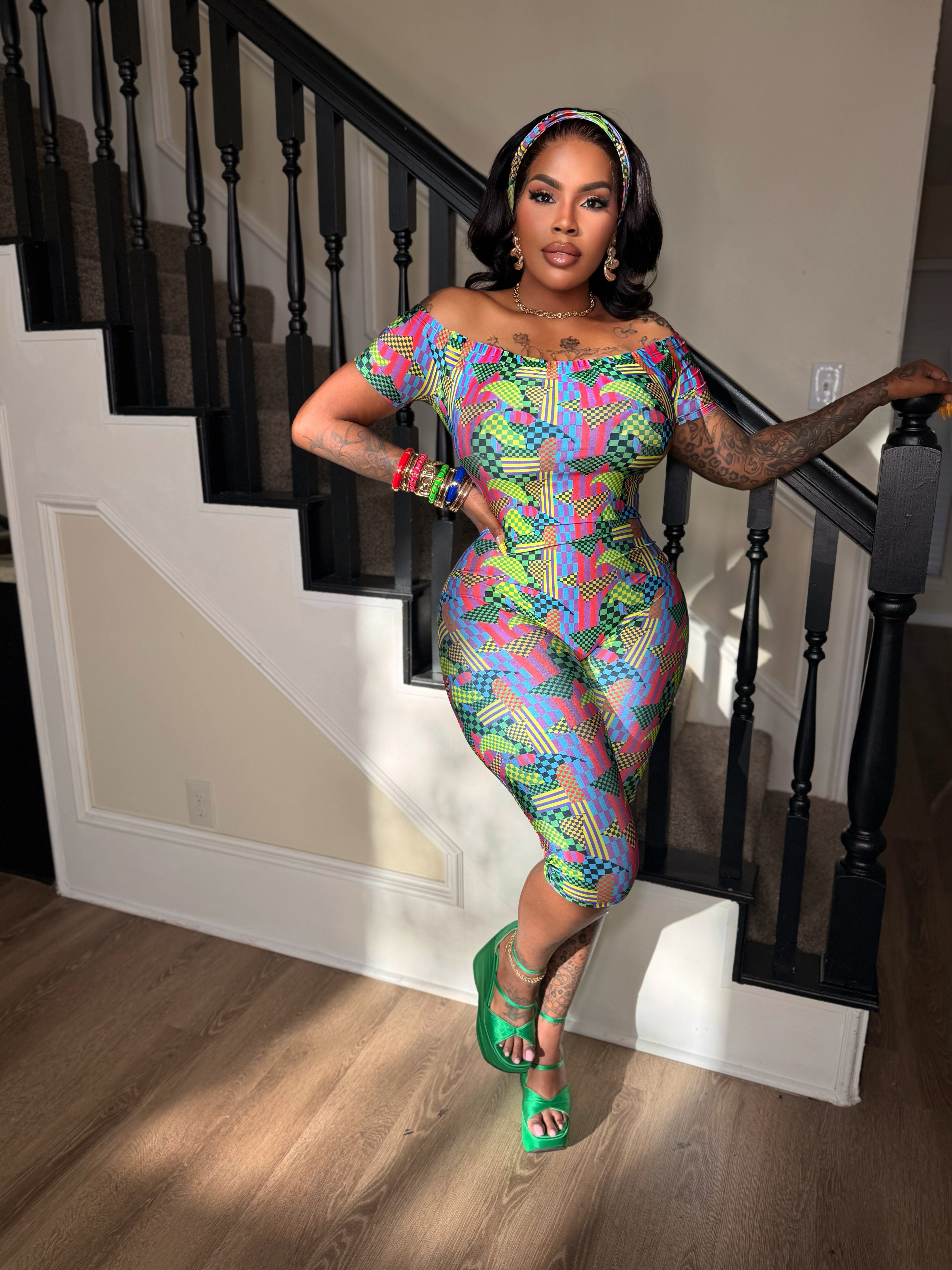 Emerald jumpsuit with headband