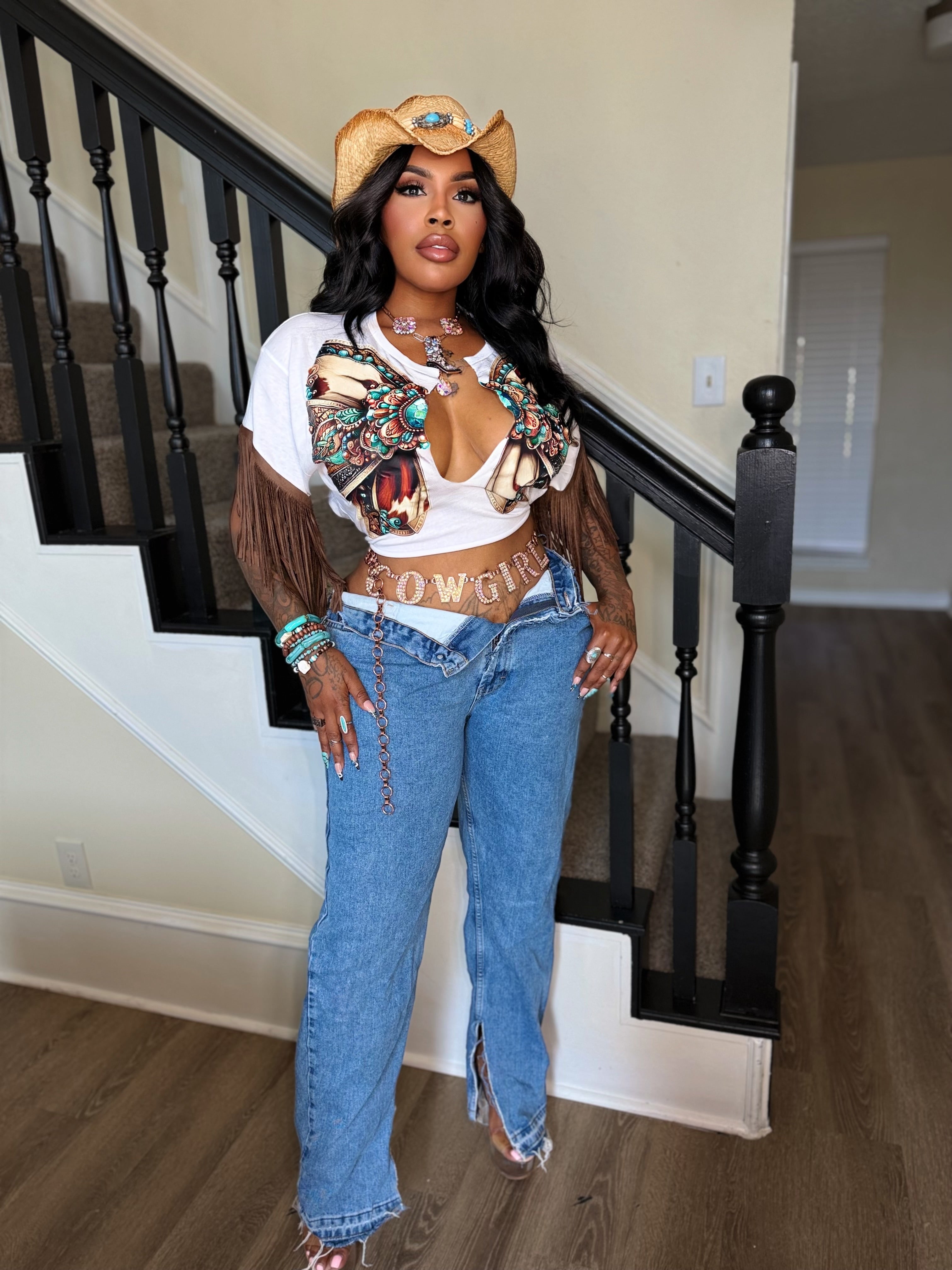 Bow tie cow print tee