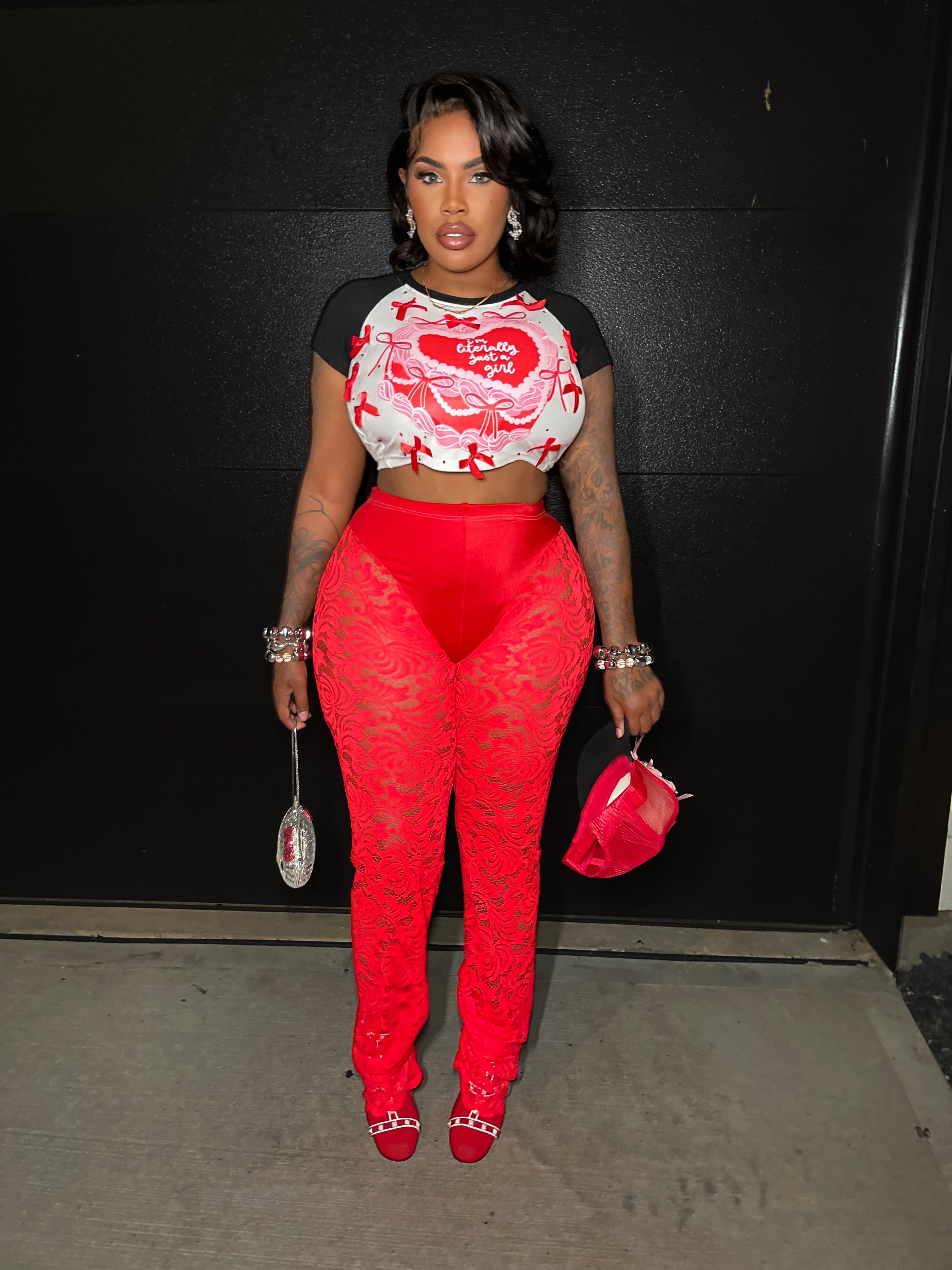 Red lace pants