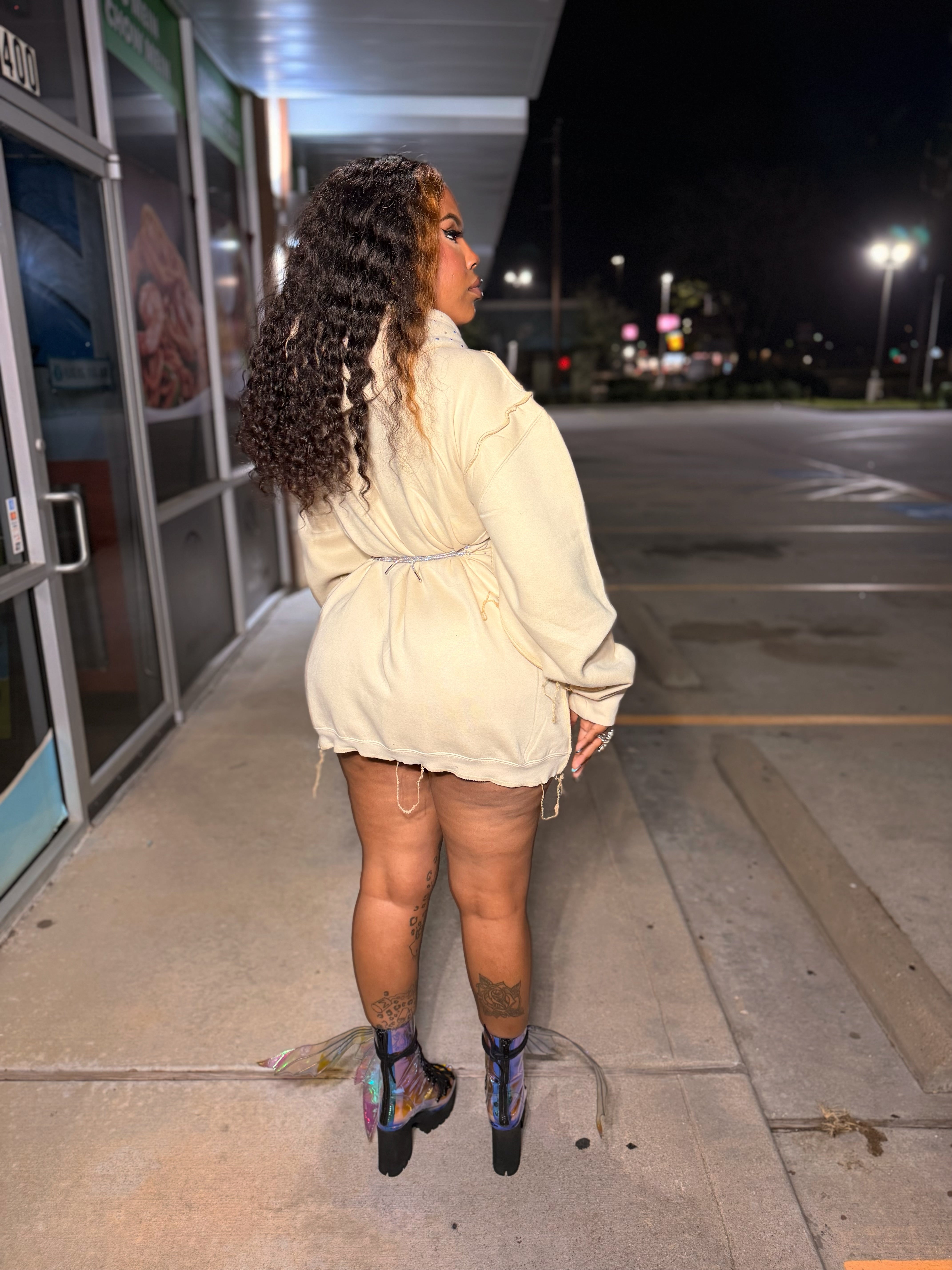 Iridescent Corset hoodie dress (Nude)