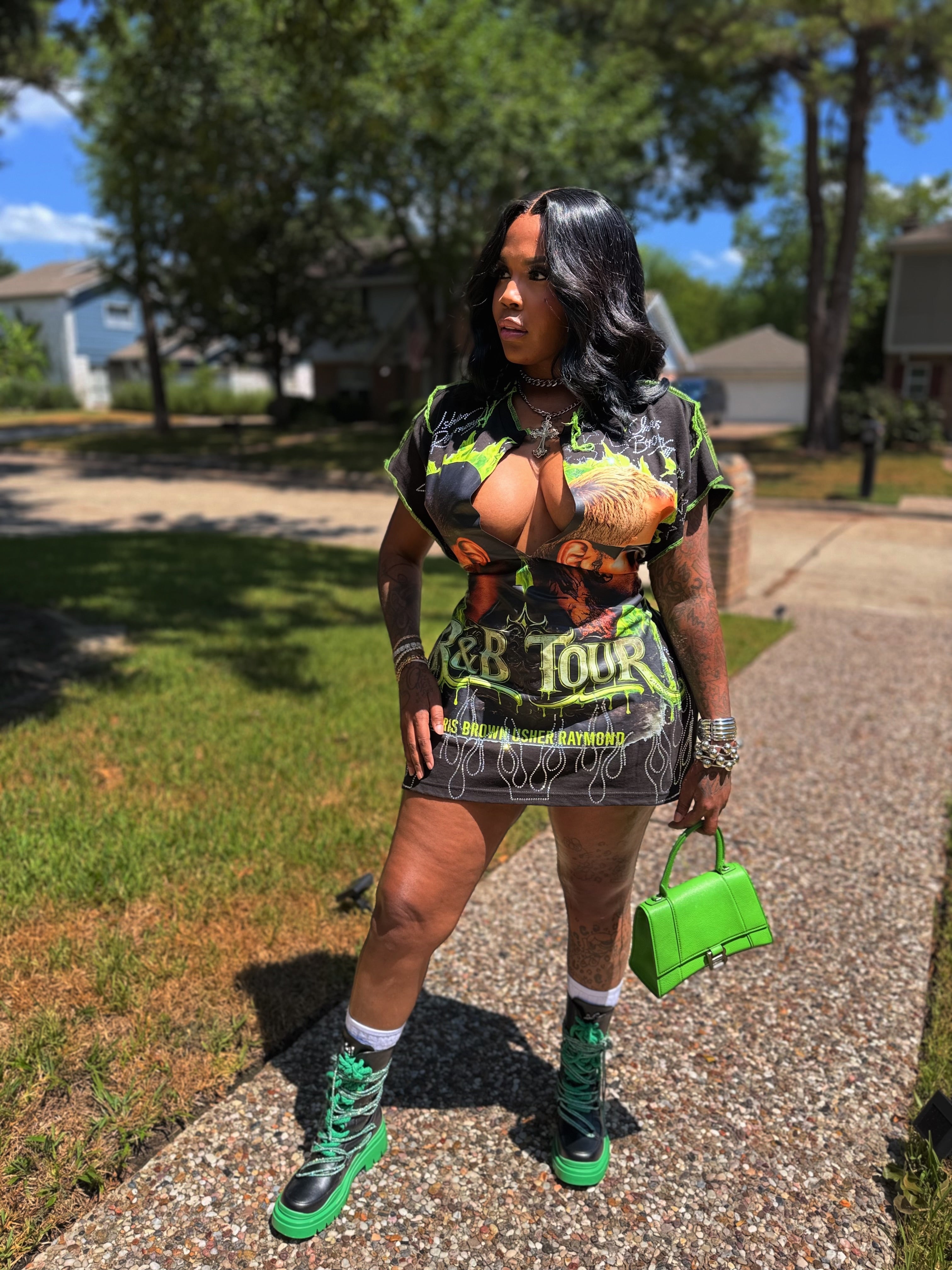 Green R&B lace up tee