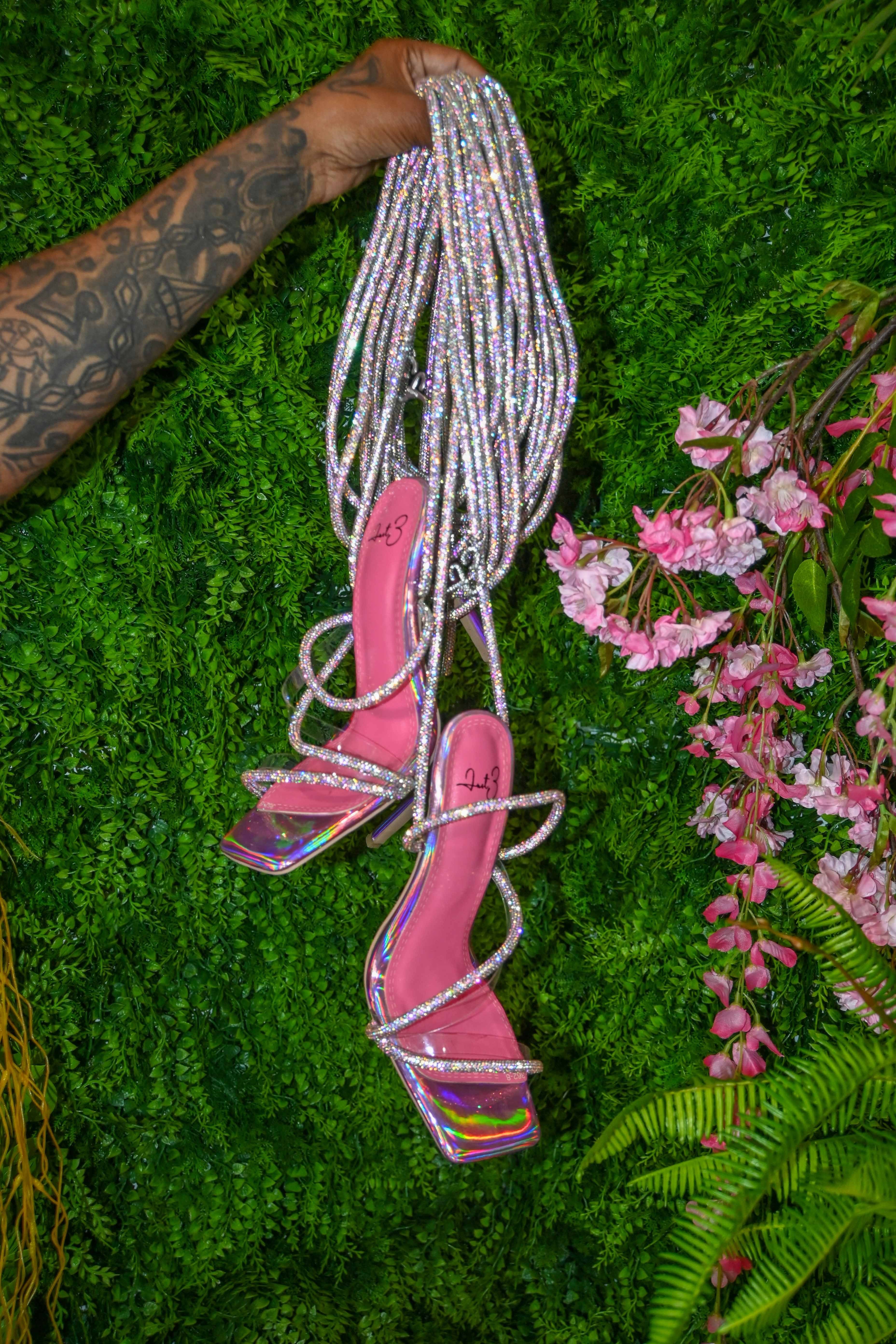 Pink Iridescent diamond heels