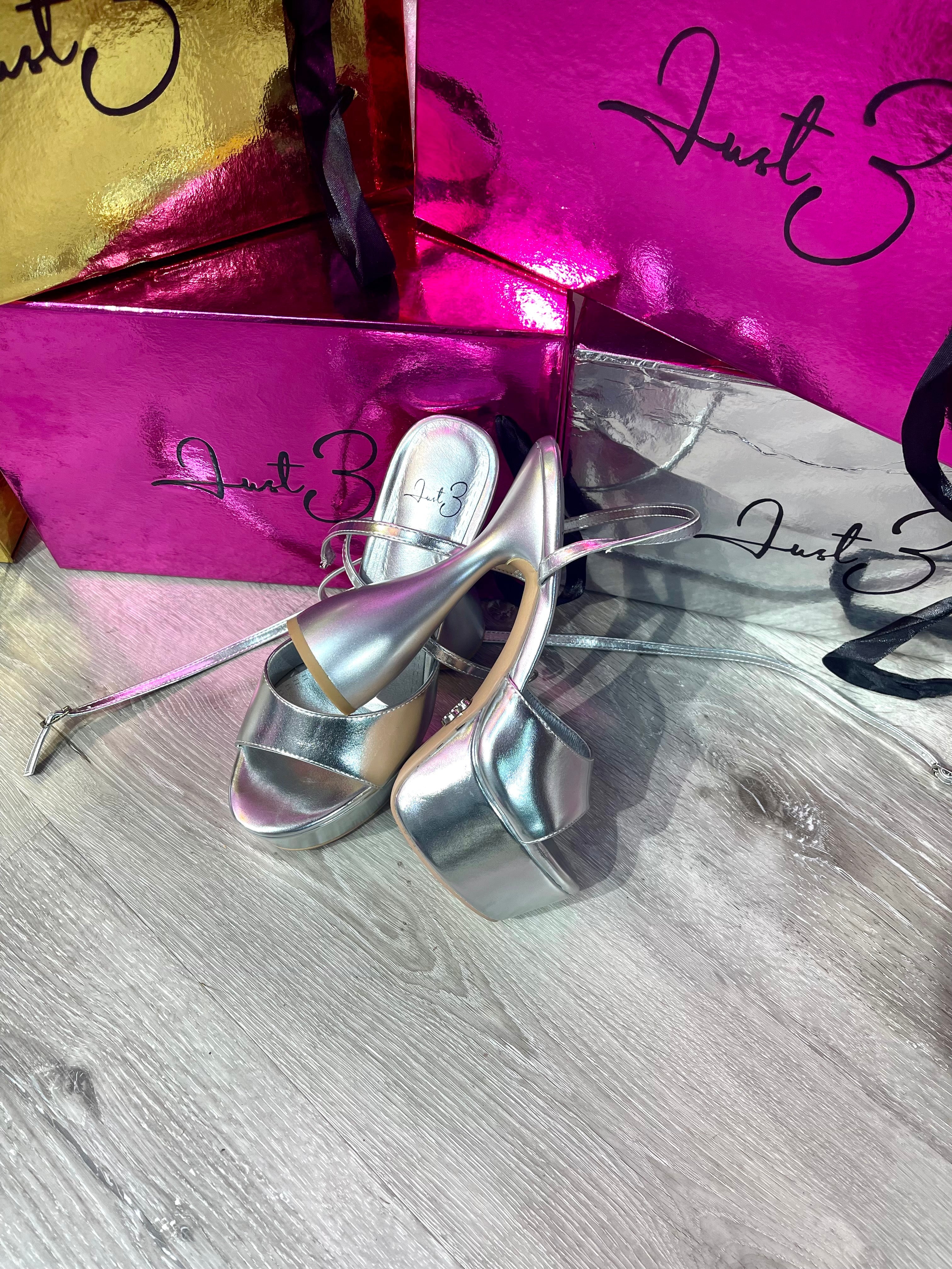 Platinum platform heels ankle straps