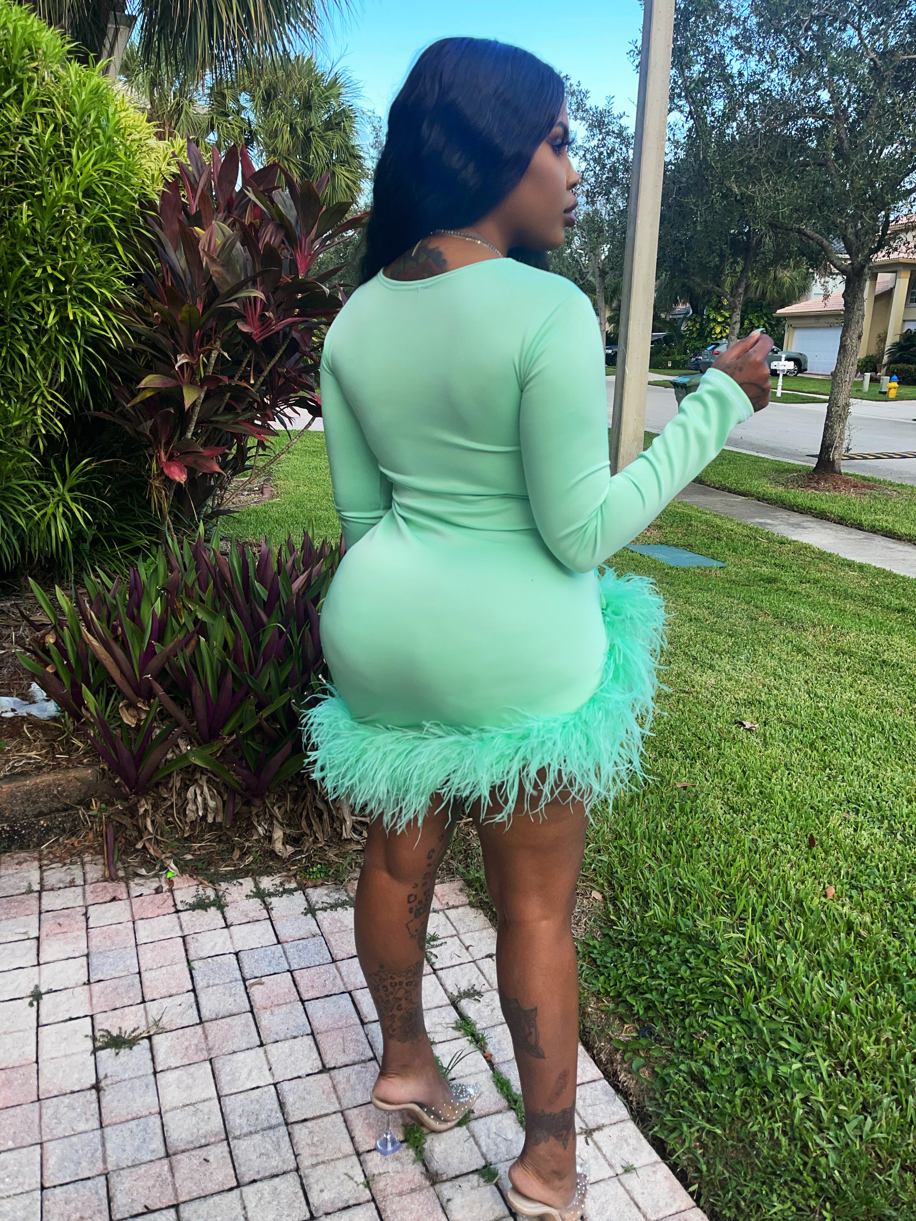 Kelly” Mint green ostrich dress